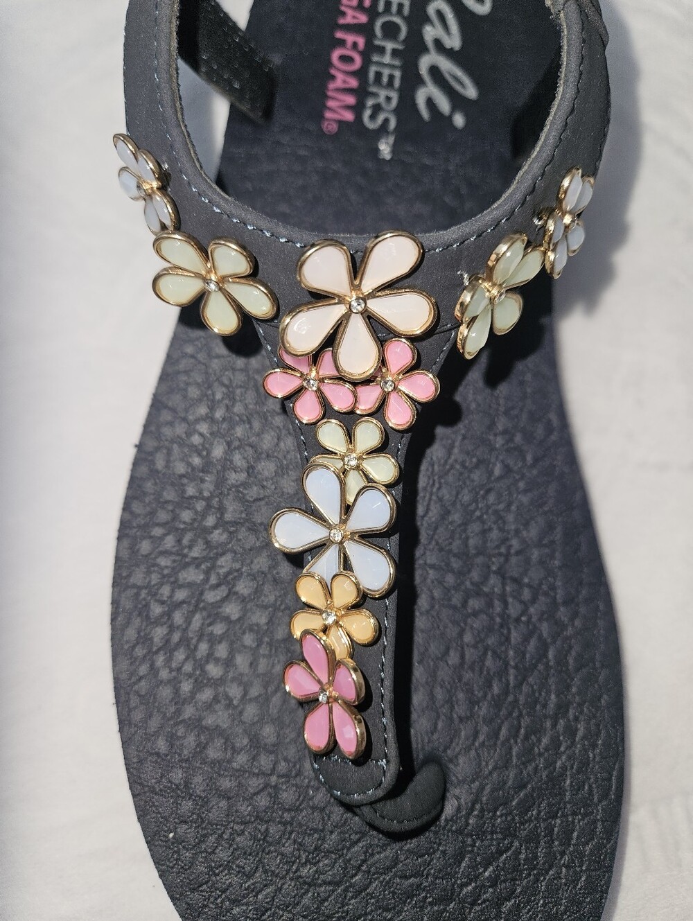 Skechers Black Floral T-Strap Sandals with Pastel Accents - Picture 4 of 5